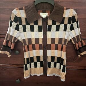 Anthropologie Checkered Cardigan - Brown, Black, Cream